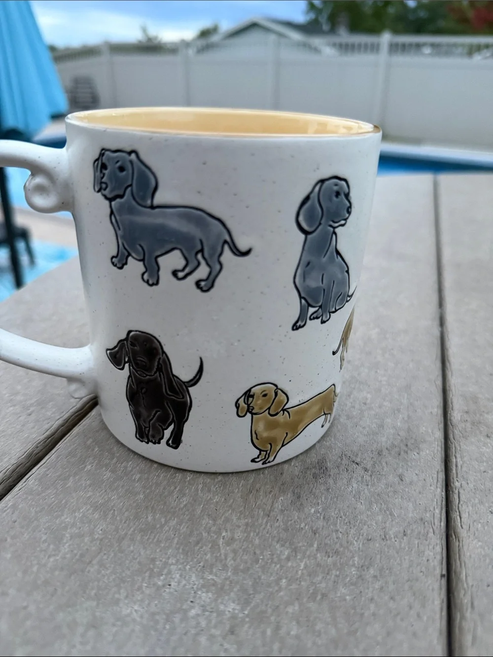 Dachshund Ceramic Mug - Cream Exterior with Yellow Interior